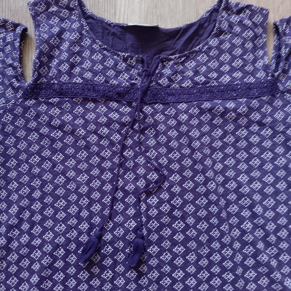 Catherines Top Womens 2X Purple Cold Shoulder Embroidered Cotton casual beachy - Picture 3 of 9